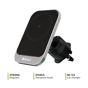 iQuick iMG1 Magnetic Wireless Charging Pad Air vent Car Mount 15W - Black (Magsafe Compatible)